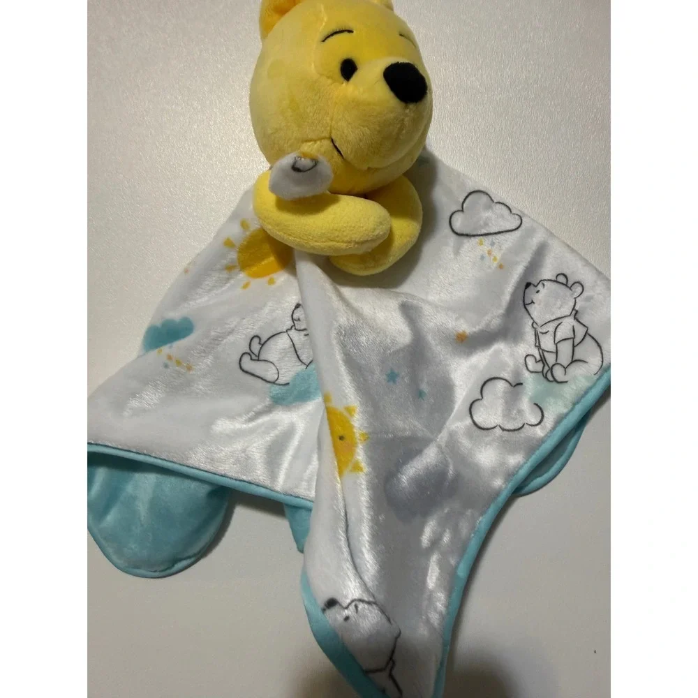 Disney Winnie the Pooh Baby‎ Security Blanket Lovey Blue White Sun Cloud Plush